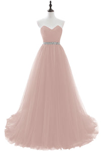 Dusty Pink Strapless Chiffon Ball Gowns Evening Dress 16