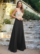 Black A - line Illusion Net Bodice Bridesmaid Dress 2