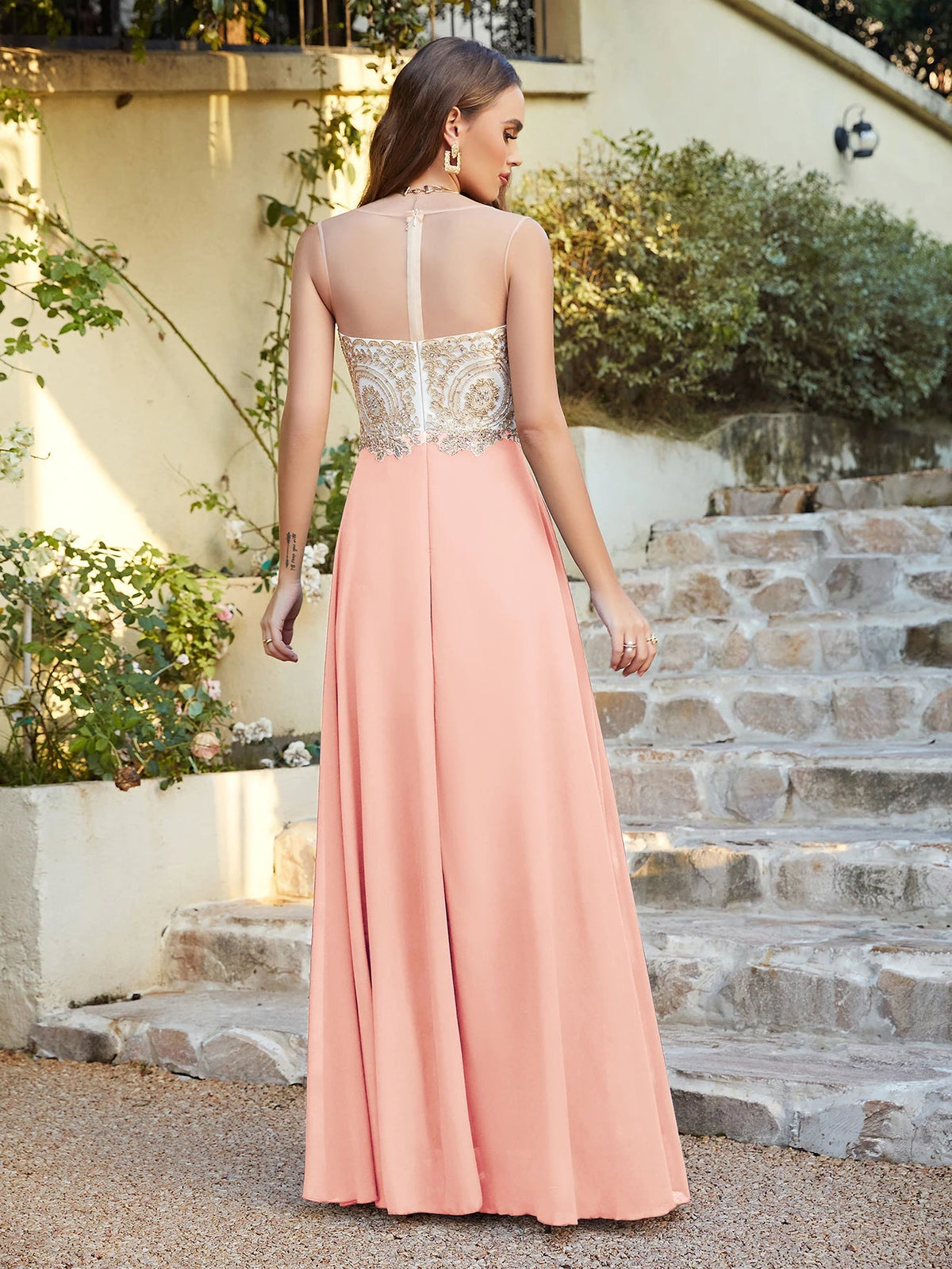 A-line Illusion Net Bodice Bridesmaid Dress