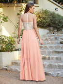 Dusty Pink A - line Illusion Net Bodice Bridesmaid Dress 2