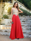 Red A - line Illusion Net Bodice Bridesmaid Dress 2