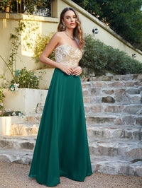 Emerald Green A - line Illusion Net Bodice Bridesmaid Dress 2