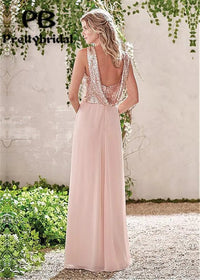 Pink A - Line Sequin Rose Gold Bridesmaid Dresses 2