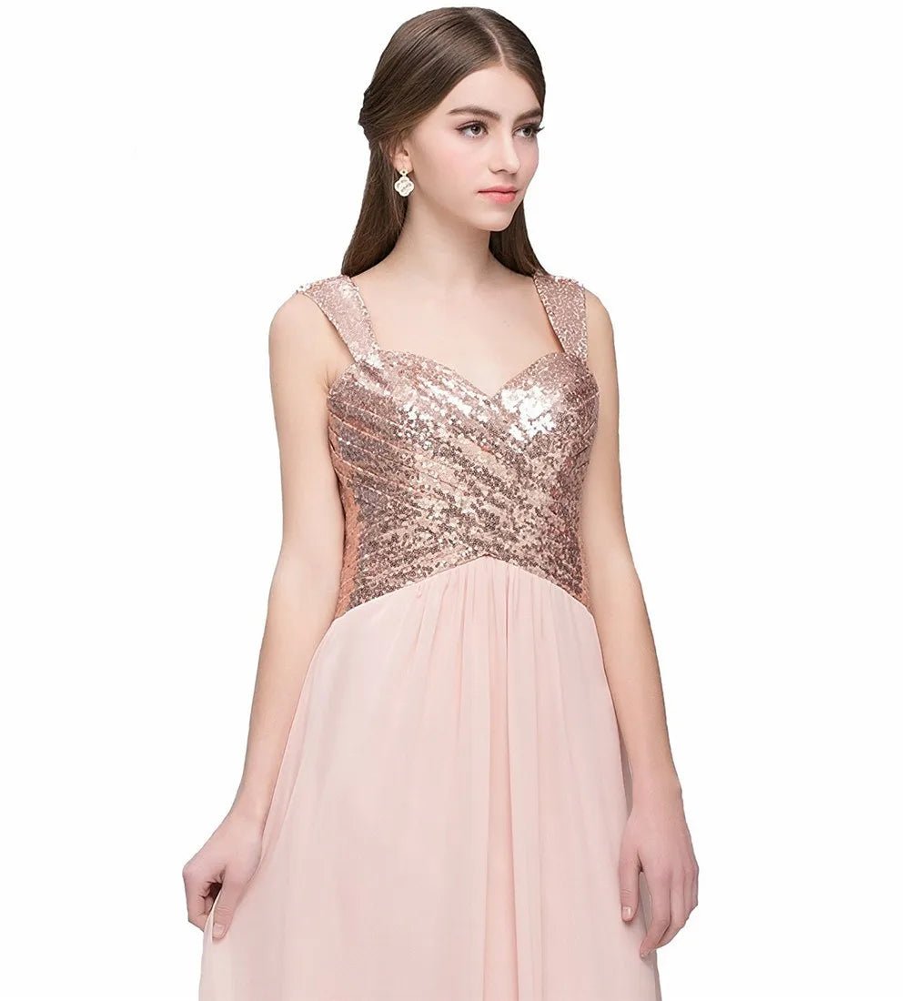 Pink A - Line Sequin Rose Gold Bridesmaid Dresses 2