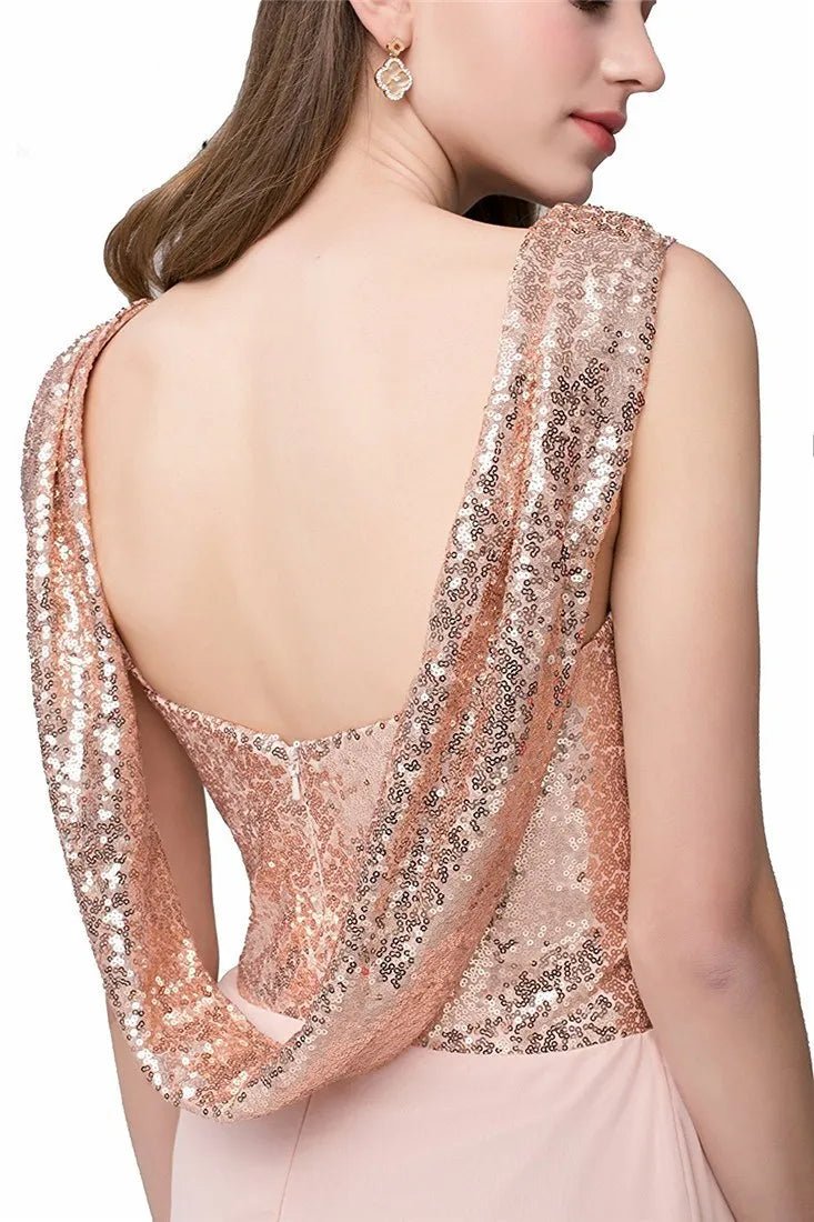 Pink A - Line Sequin Rose Gold Bridesmaid Dresses 2