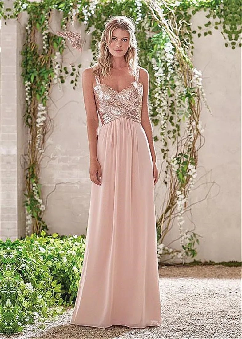 A-Line Sequin Rose Gold Bridesmaid Dresses