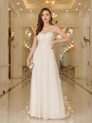 White A - Line Sleeveless Lace Applique bridesmaid Dress 2