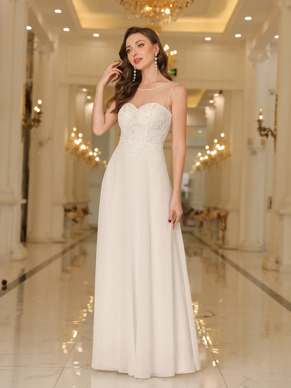 A-Line Sleeveless Lace Applique bridesmaid Dress