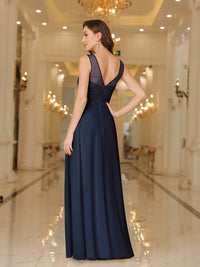 Navy Blue A - Line Sleeveless Lace Applique Evening Dress 2