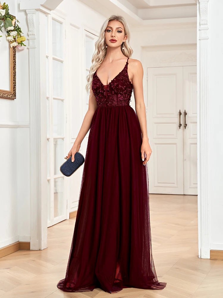 Applique Sleeveless A-line Evening Party Dress