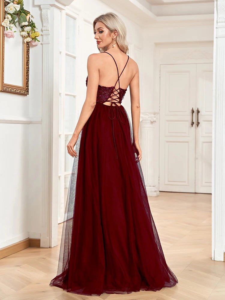 Applique Sleeveless A-line Evening Party Dress