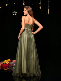 Army Green Army Green Spaghetti Straps Sequin Ball Gown Dresses S