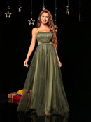 Army Green Army Green Spaghetti Straps Sequin Ball Gown Dresses S