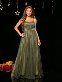 Army Green Army Green Spaghetti Straps Sequin Ball Gown Dresses S