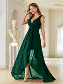 Dark Green Asymmetrical Ankle Length Chiffon Bridesmaid Dress XL