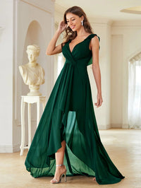 Dark Green Asymmetrical Ankle Length Chiffon Bridesmaid Dress XL