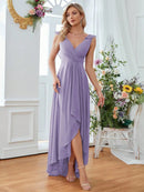 Light Purple Asymmetrical Ankle Length Chiffon Bridesmaid Dress L