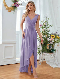 Light Purple Asymmetrical Ankle Length Chiffon Bridesmaid Dress L