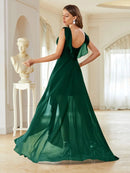 Dark Green Asymmetrical Ankle Length Chiffon Bridesmaid Dress XL