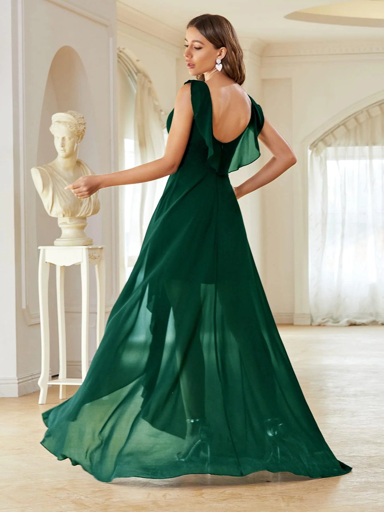 Asymmetrical Ankle Length Chiffon Bridesmaid Dress