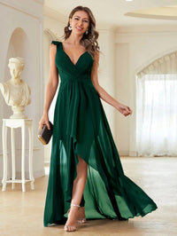 Dark Green Asymmetrical Ankle Length Chiffon Bridesmaid Dress XL