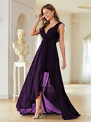 Purple Asymmetrical Ankle Length Chiffon Bridesmaid Dress L