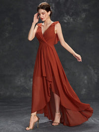 Burnt Orange Asymmetrical Ankle Length Chiffon Bridesmaid Dress L