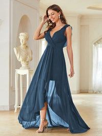 Dusty Navy Asymmetrical Ankle Length Chiffon Bridesmaid Dress L