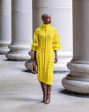 Yellow Autumn Long Sleeve Turtleneck Knitted Sweater Dress XXL