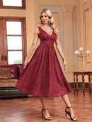 Burgundy Burgundy Elegant A - Line Sleeveless Sequins Midi Cocktail Dress S