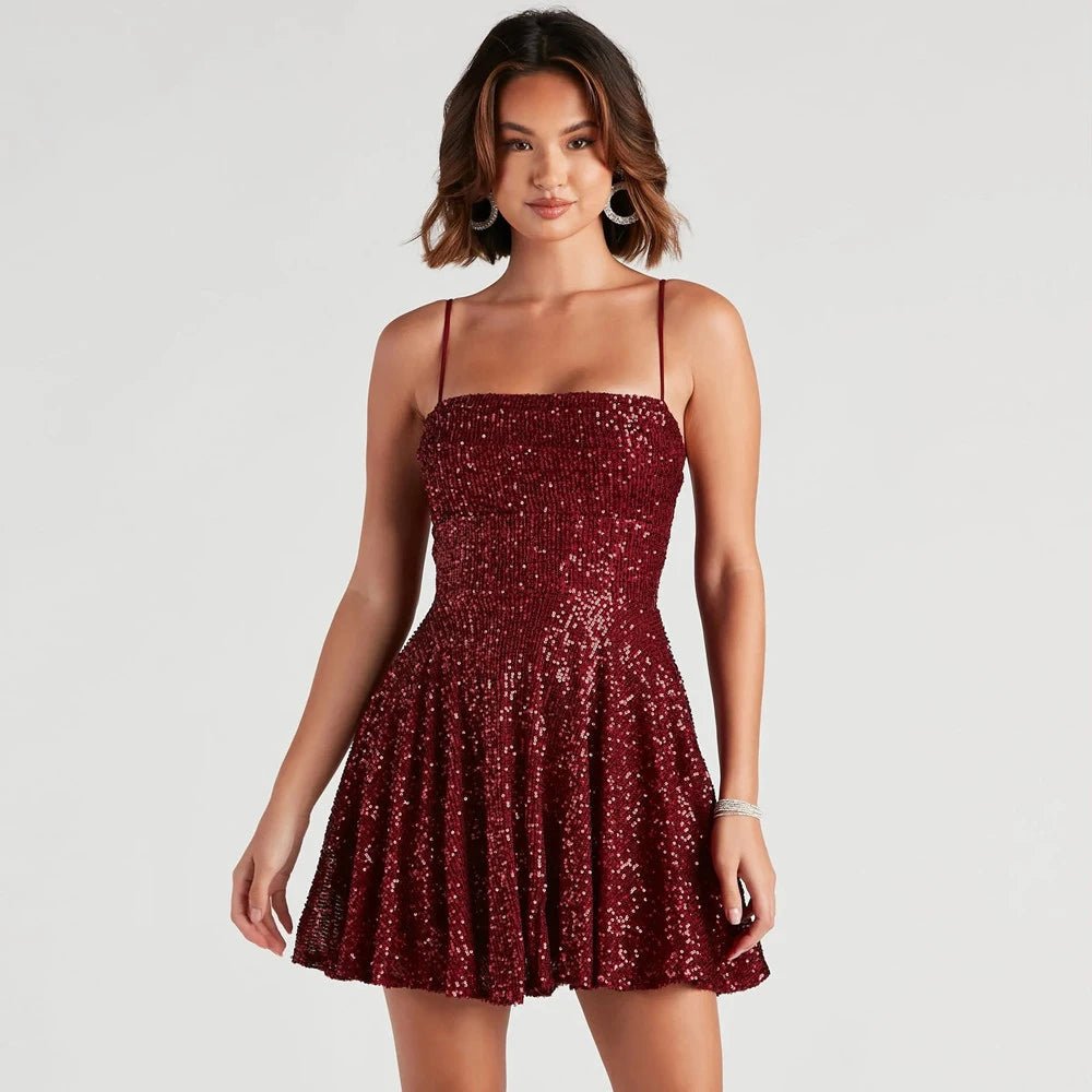 Burgundy Spaghetti Straps A-Line Mini Prom Dress