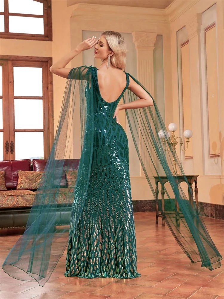 Cap Sleeve Sequin Floor-Length Wedding Guest Dress