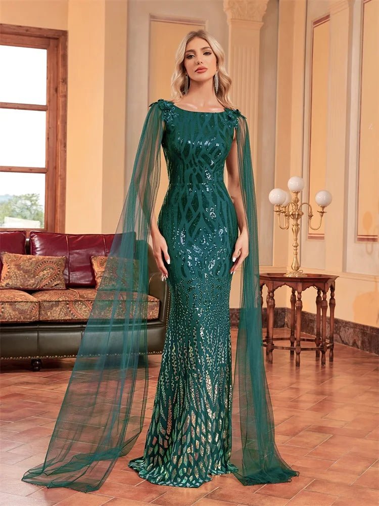 Cap Sleeve Sequin Floor-Length Wedding Guest Dress