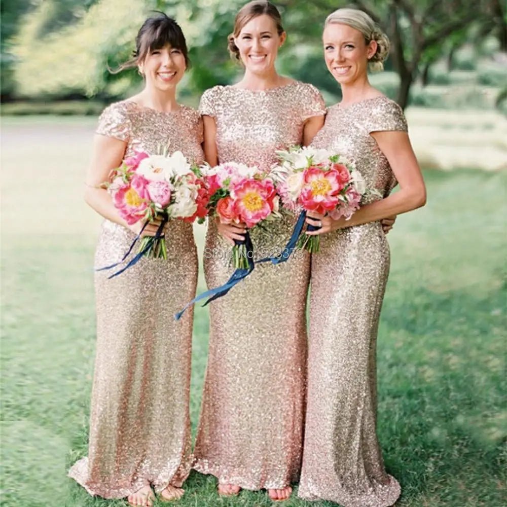 Cap Sleeves Gold Sequin Mermaid Bridesmaid Dress