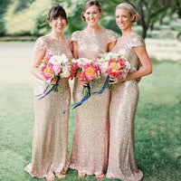 Gold Cap Sleeves Gold Sequin Mermaid Bridesmaid Dress 2