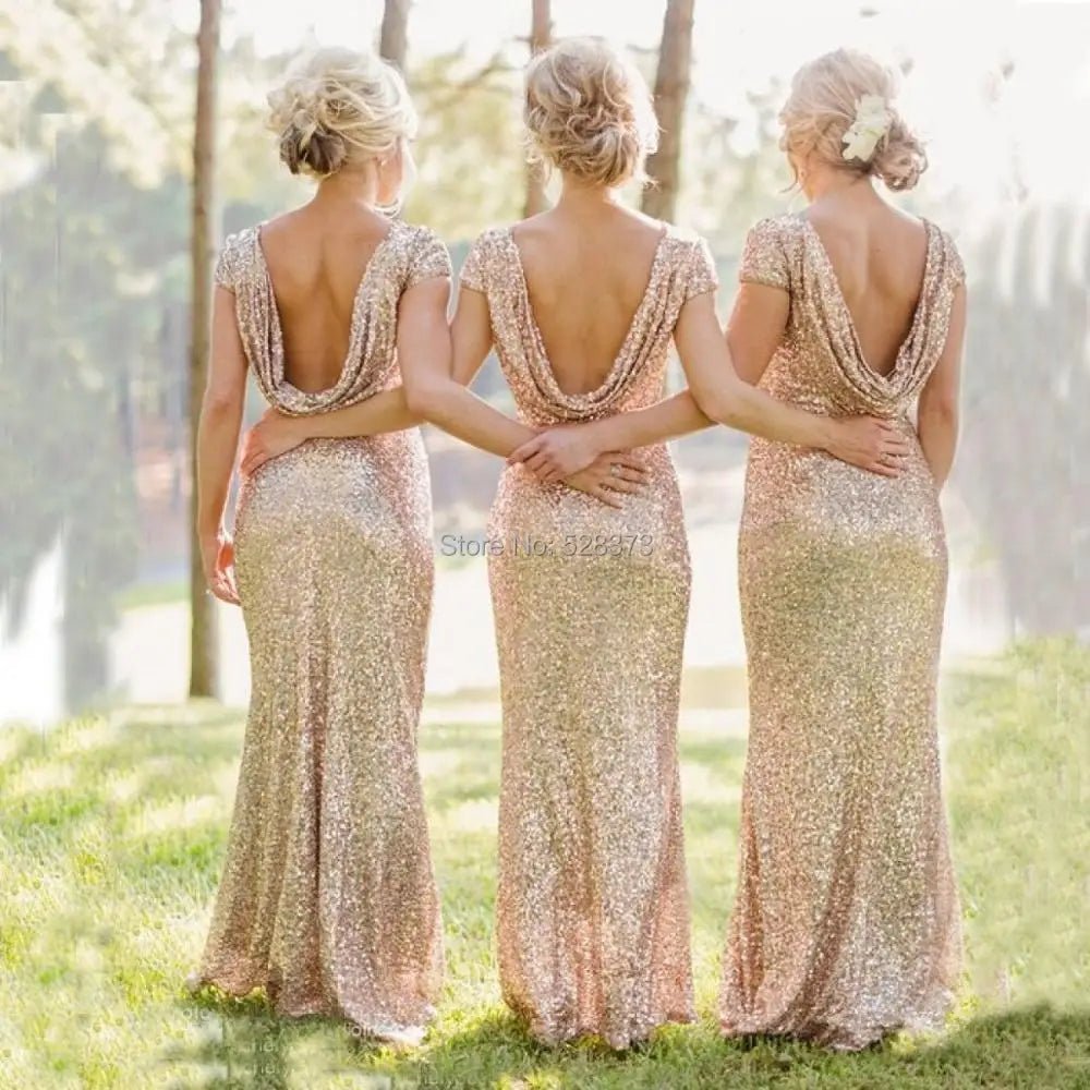 Cap Sleeves Gold Sequin Mermaid Bridesmaid Dress