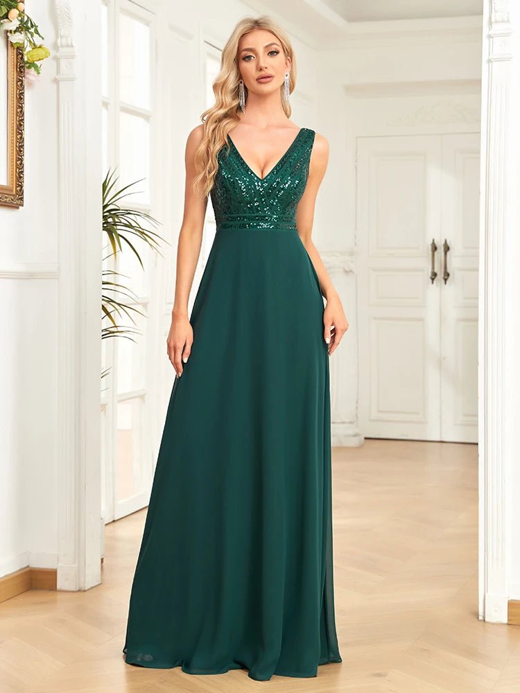 Dark Green Elegant A-Line Chiffon Formal Evening Dress