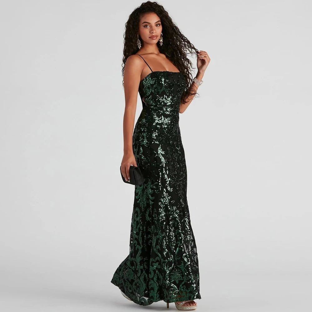 Dark Green Spaghetti Straps Long Mermaid Formal Dress