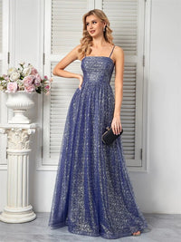 Dusty blue strapless A-line prom gown with lace-up back, size available.