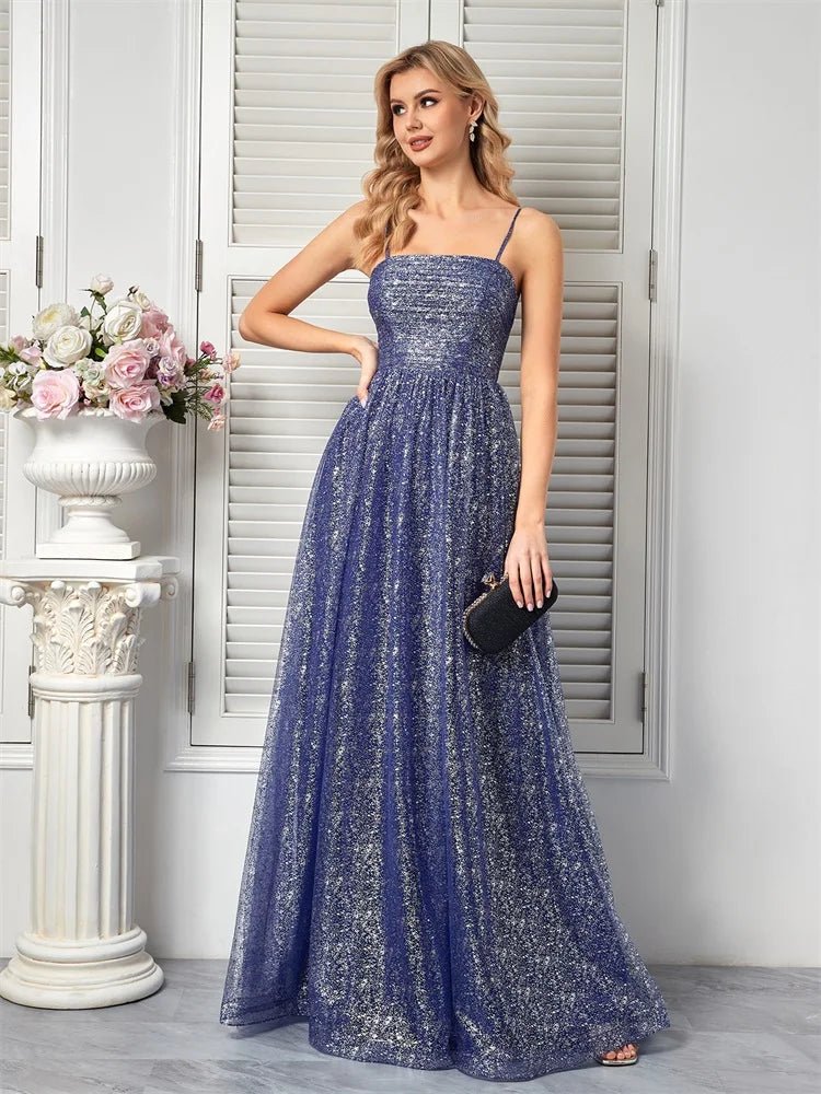 Dusty Blue Strapless A-Line Prom Gown Lace Up Back