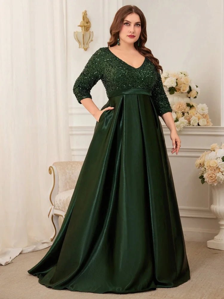 Elegant 3/4 Sleeve Sequins Evening Dress Plus Size