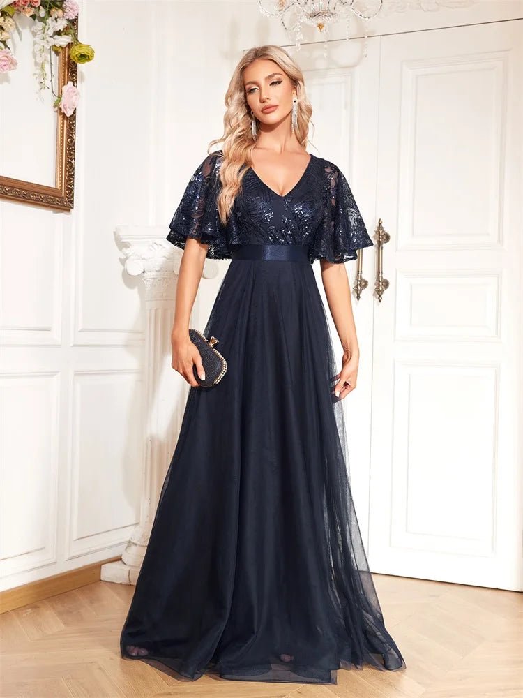 Elegant Chiffon Formal Evening Dress With Sleeves