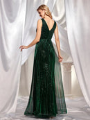 Dark Green Elegant Deep V - Neck Dark Green Sequin Bridesmaid Dress S