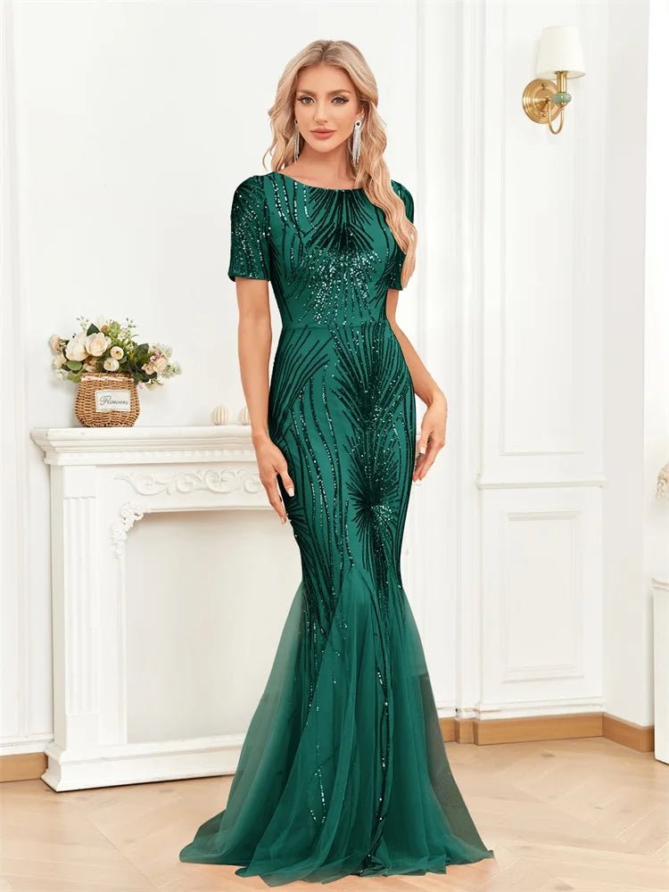 Elegant Floor-Length Sequin Formal Mermaid Dress