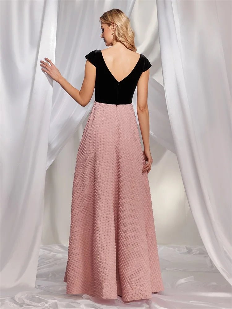 Elegant Formal Evening Maxi Dress Cap Sleeves