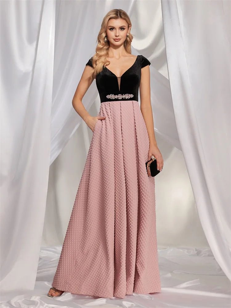 Elegant Formal Evening Maxi Dress Cap Sleeves