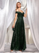 Dark Green Elegant Green Off The Shoulder Sequin Prom Dress S