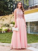 Pink Elegant Halter Neck Bridesmaid Dress With Beaded Bodice 2