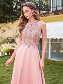 Pink Elegant Halter Neck Bridesmaid Dress With Beaded Bodice 2