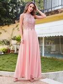 Pink Elegant Halter Neck Bridesmaid Dress With Beaded Bodice 2